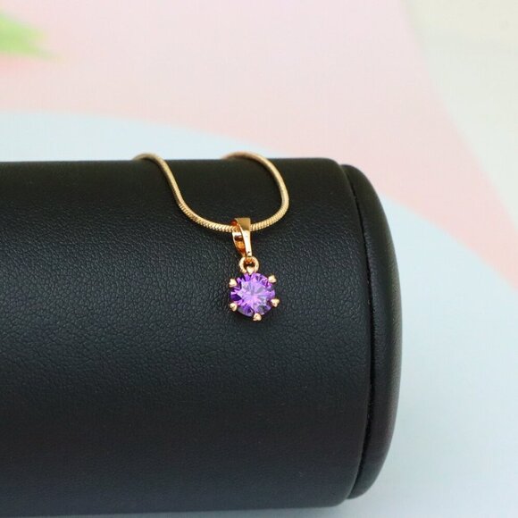 "Dainty Purple Round Pendant in Rose Gold Finish – Chic Design,XPPT1850 - Picture 5 of 13